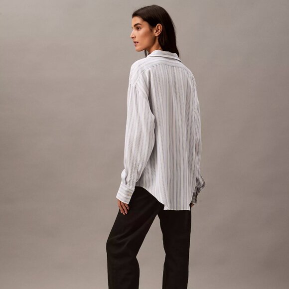 Calvin Klein Relaxed Viscose Button Down Shirt striped (NWT) - Picture 5 of 6